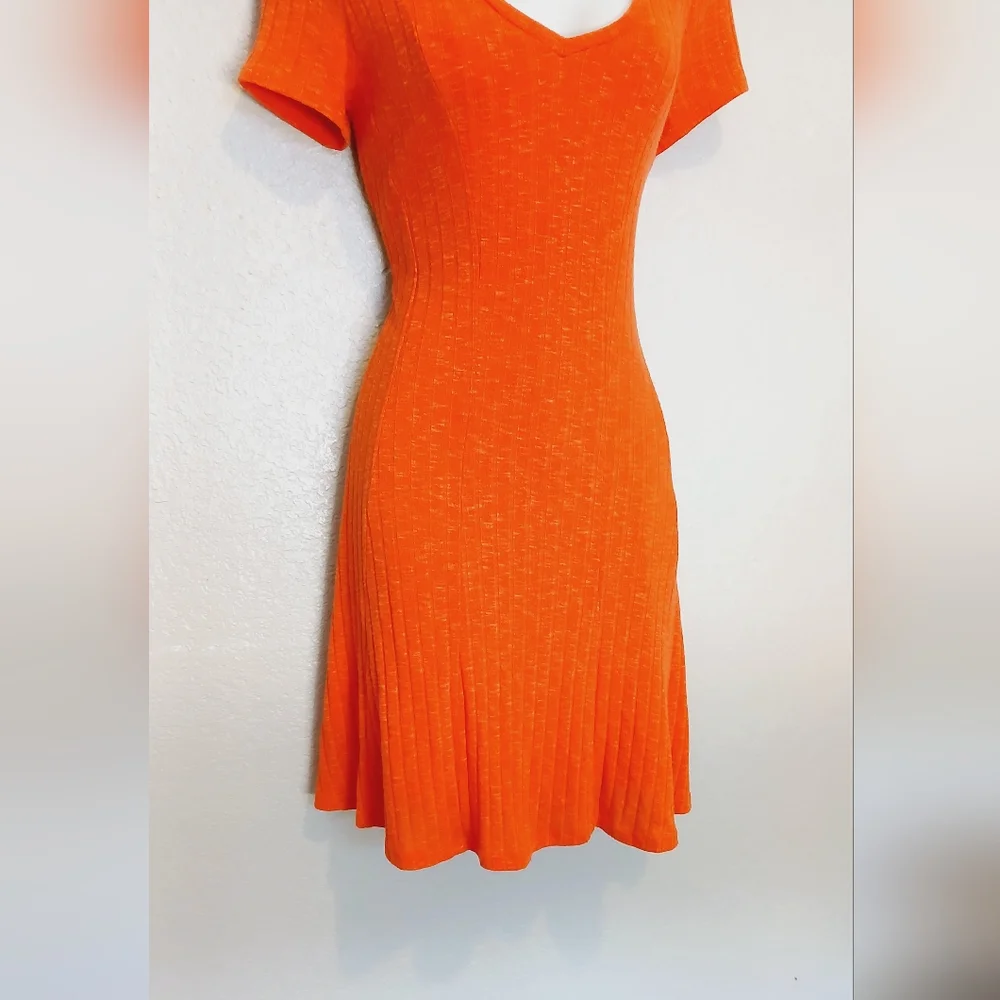 Anthropologie × Dolan Left Coast Ribbed Fit & Flare Dress in Tangerine Size S - Picture 3 of 8